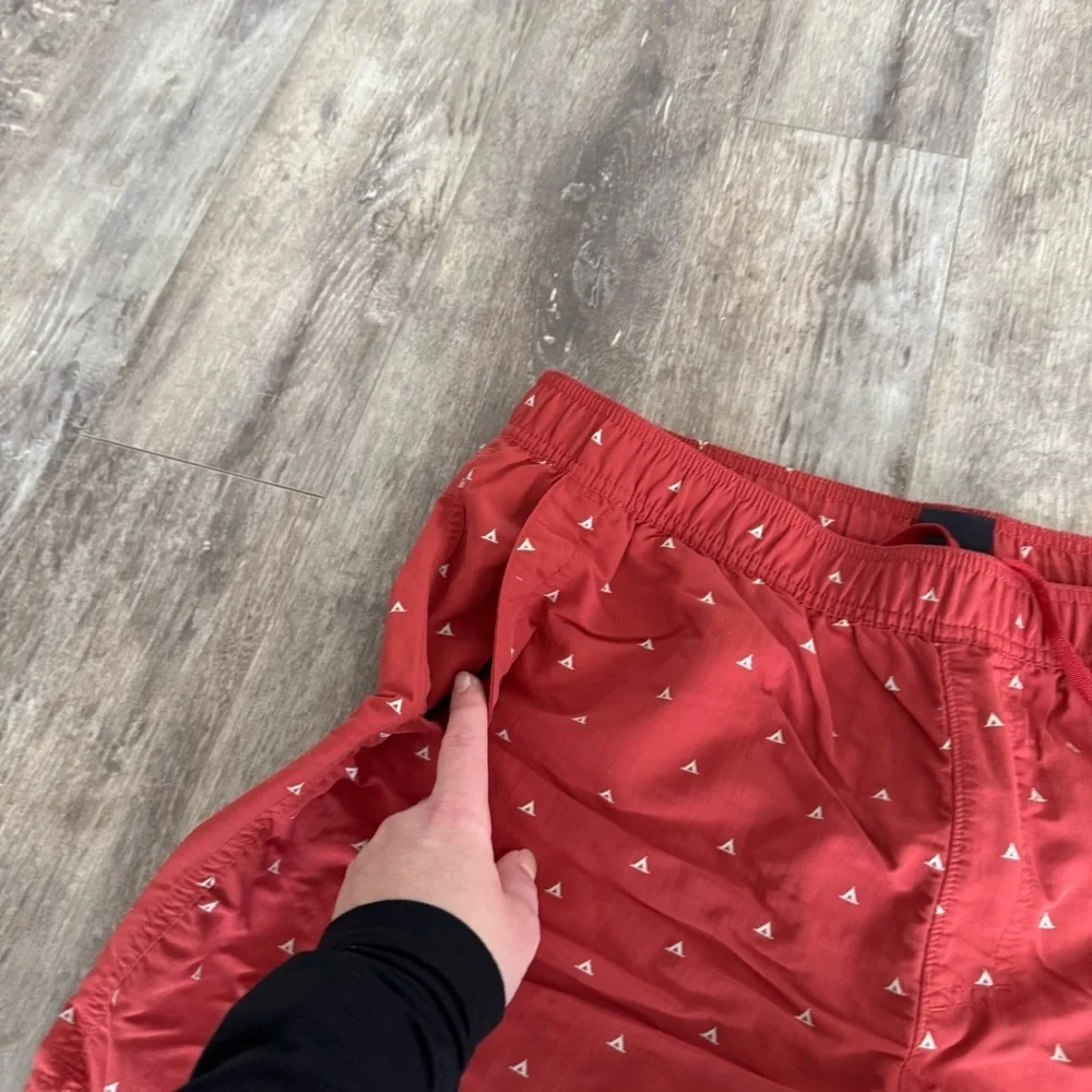 The North Face Men's Red Swim Trunks with Triangle Pattern